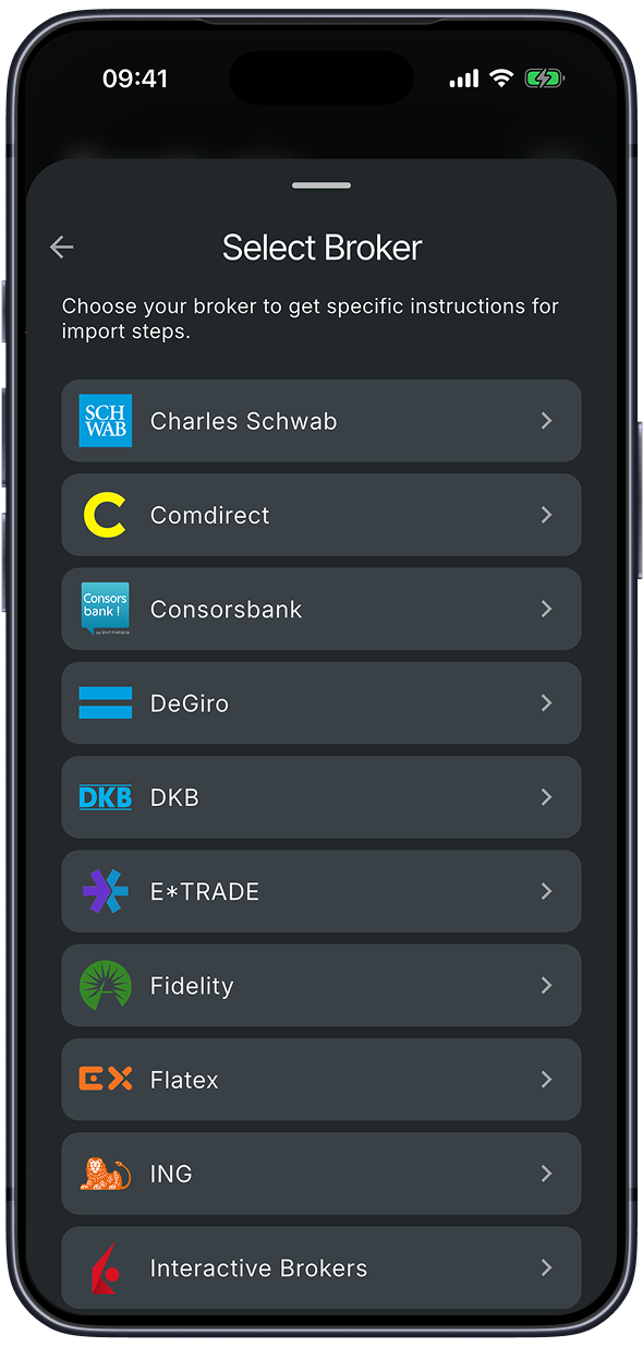 Prisma broker import screen on iPhone